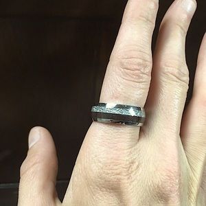 Wood Inlay and Shell Stainless Steel Band Ring